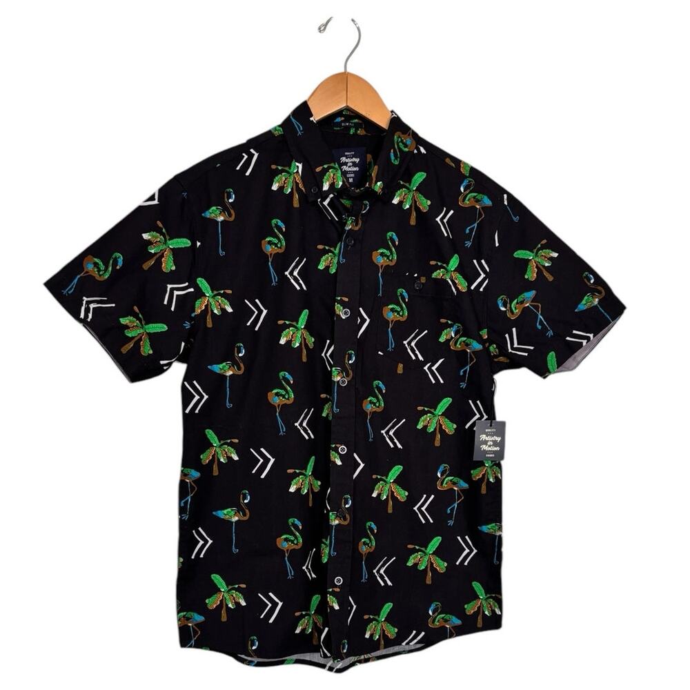 Artistry in Motion Men's Night Island Flamingo Button Down Shirt Size Medium NEW
